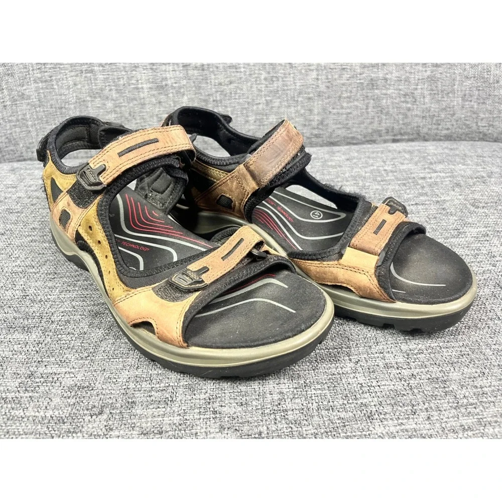 Ecco Yucatan Mens Sandals Bison Black Leather Sport Hiking 41 EU US 7 Outdoors